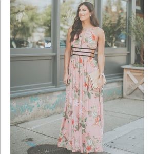 Express coral/pink floral maxi dress